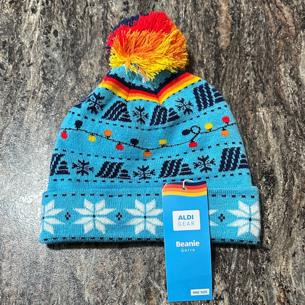Aldi Beanie with Multicolor Pom-Pom 2023 NWT